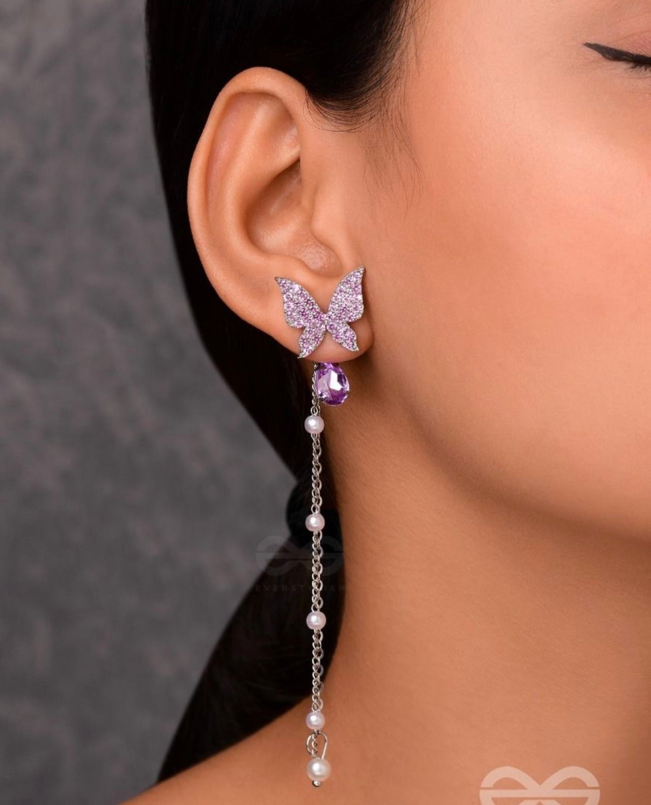 Purple butterfly tassel earrings