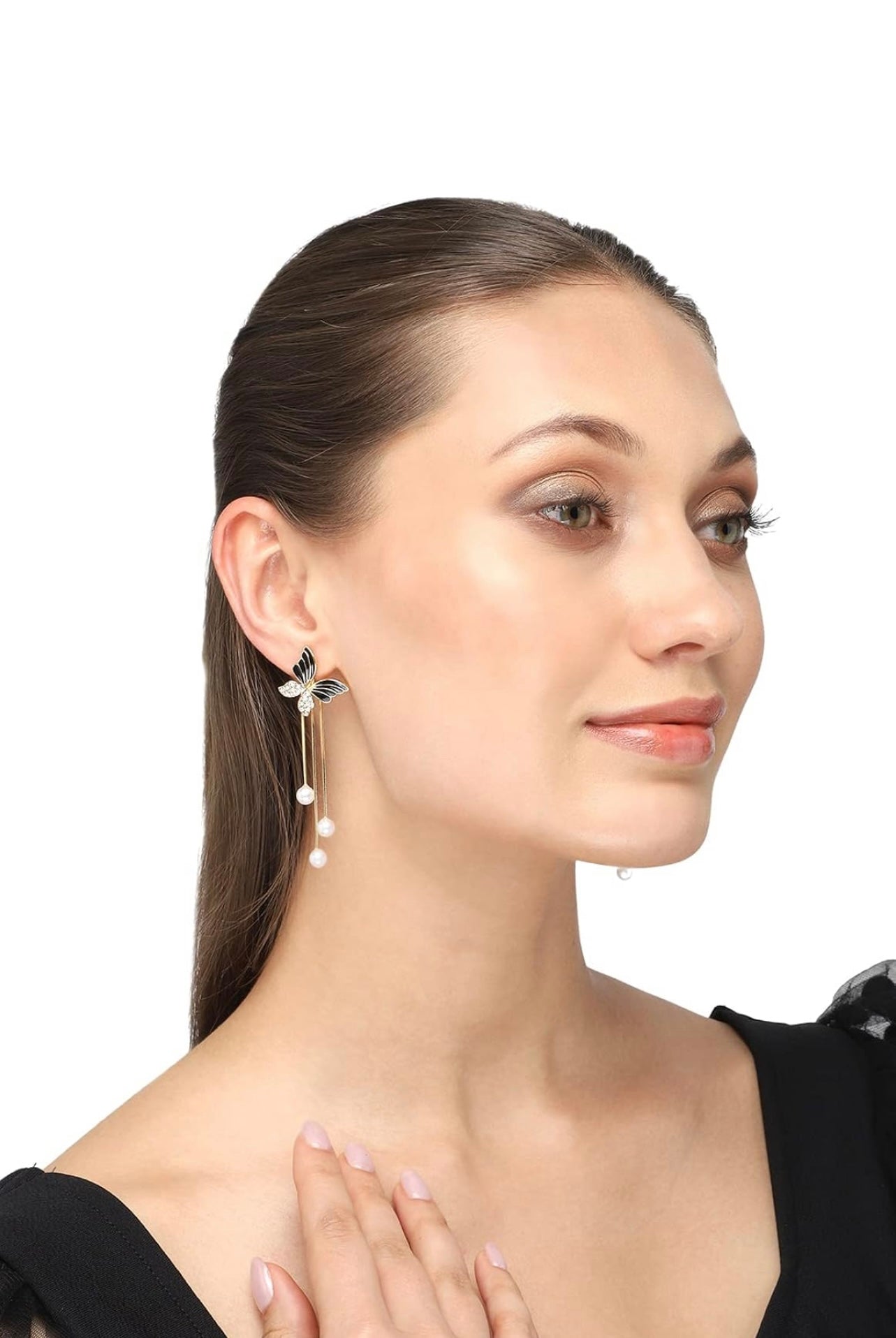Black butterfly tassel earrings