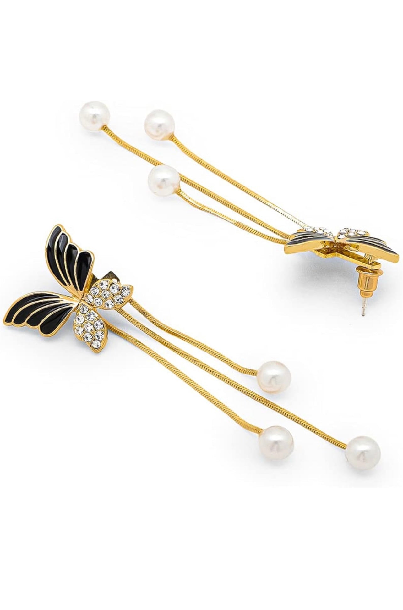 Black butterfly tassel earrings