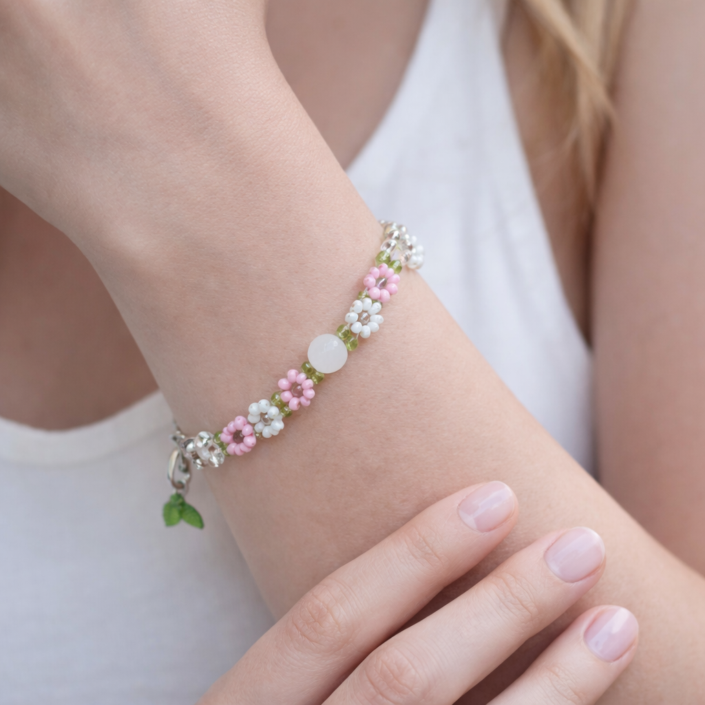 Crystal bead floral bracelet