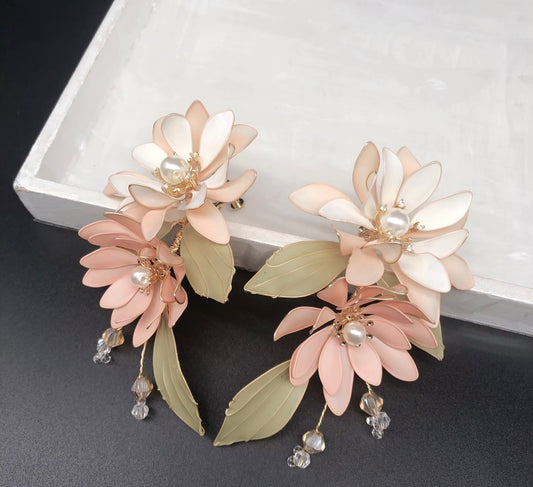Peony Pearl Statement Drop Earrings