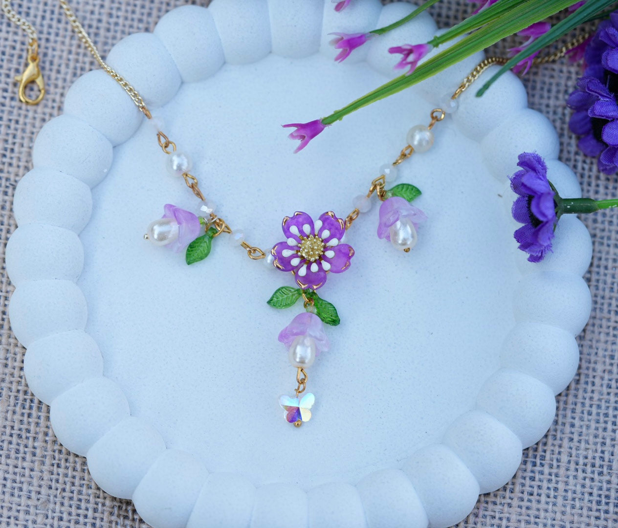Cherry blossom pearl necklace