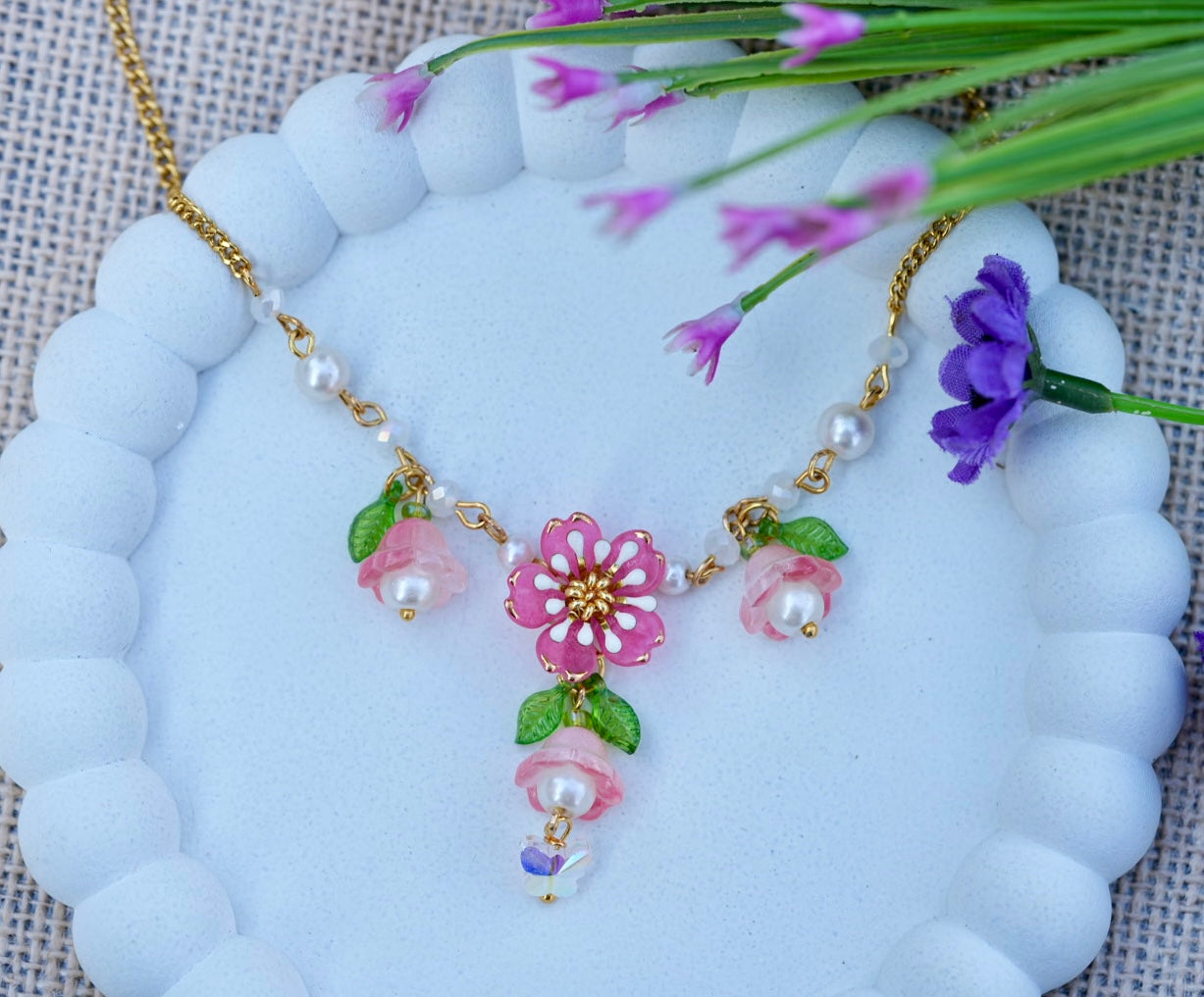 Cherry blossom pearl necklace