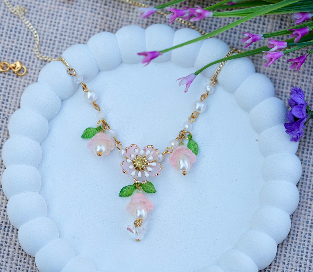 Cherry blossom pearl necklace