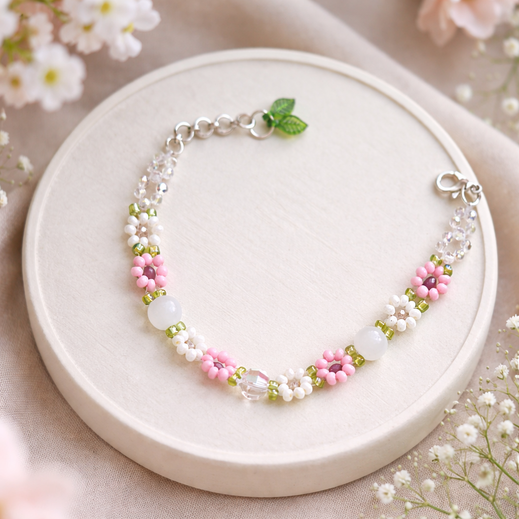 Crystal bead floral bracelet