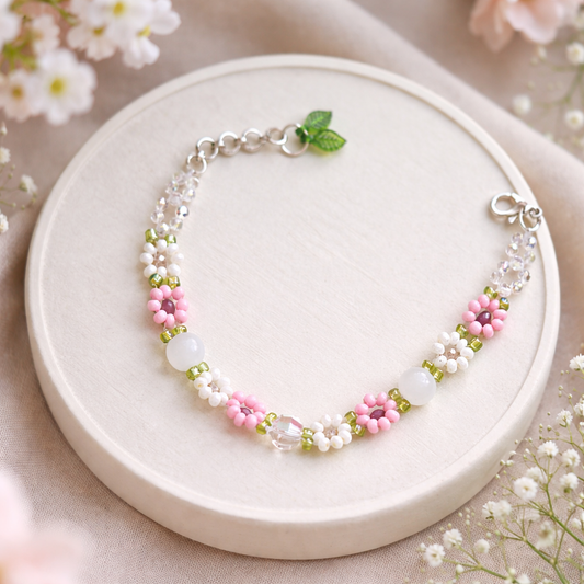 Crystal bead floral bracelet